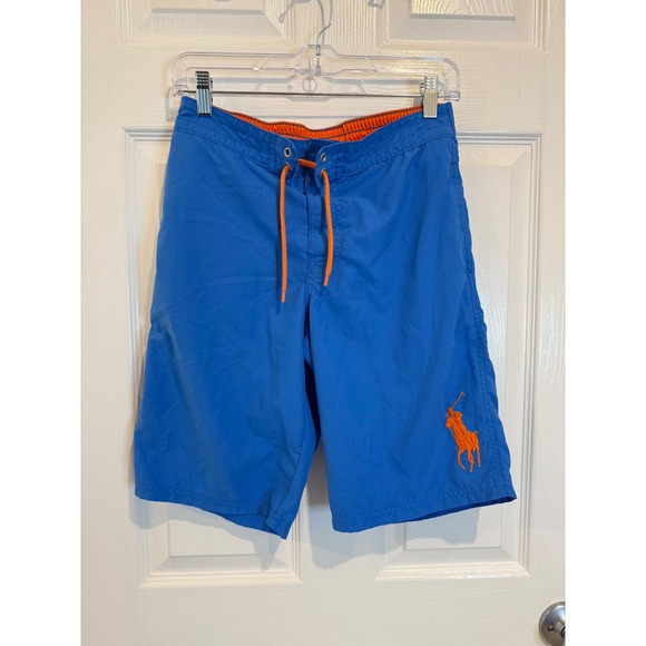 Polo‎ Ralph Lauren Swim Trunks Board Shorts Orange Pony Blue Size L
